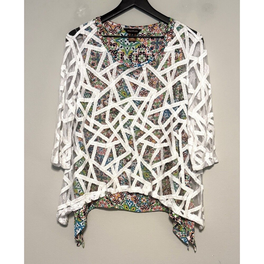 Multiples Tank and Blouse Sz PS Sheer Overlay Boho Retro Colorful Beachy